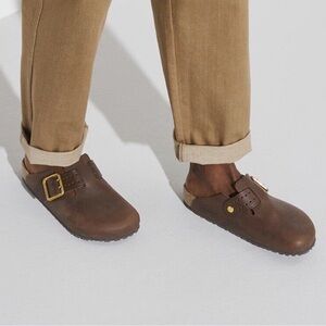 Unisex Birkenstock Brown Leather Clog with Big Buckle